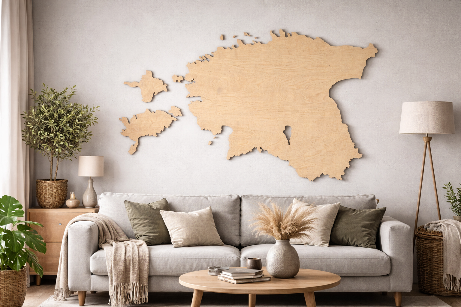 Eritellimusel valmistatud puidust maailmakaart seinale. Dekoratiivne seinakaunistus elutuppa, magamistuppa, kontorisse või äriruumi. Laseriga täpselt lõigatud ja käsitsi viimistletud seinakaart, saadaval erinevates mõõtudes, toonides ja materjalides (puit, vineer, akrüül). Isikupärastatud maailmakaart modernsesse, skandinaavialikku või minimalistlikku interjööri. Reisihuvilistele sobiv disainelement, kingiidee ning ruumi keskpunkt. Valmistatud Eestis, võimalus personaalseteks lahendusteks ja paigalduseks üle Eesti.